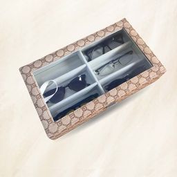 La Trove 6 Slot Champagne Leather Sunglass Organizer Glass Top Box for Wardrobe Closet-image-87