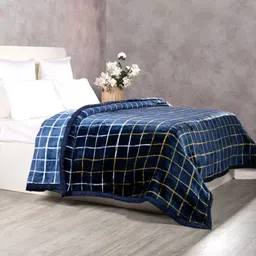 MYTRIDENT Blue & White Checked Double Bed Blanket-11