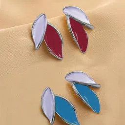 FIMBUL Set Of 2 Silver-Plated Enamelled Leaf Shaped Studs-22