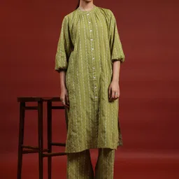 anayna Women Regular Pure Cotton Kurta with Trousers-image-91