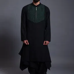 Siddartha Tytler Men Floral Yoke Design Regular Linen Kurta with Dhoti Pants-picture-54