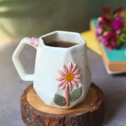 WEAVING HOMES Dahlia White & Pink Printed Ceramic Glossy Mug 350ml-17