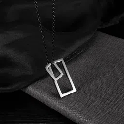 Yellow Chimes Men Rhodium-Plated Stainless Steel Square Shaped Pendants with Chains-15
