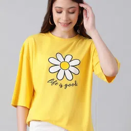 Stylecast X Kotty Women Graphic Printed Drop Shoulder Sleeves Cotton T-shirt-image-3