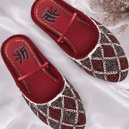 YK Girls Maroon Embellished Synthetic Leather Flats-picture-10