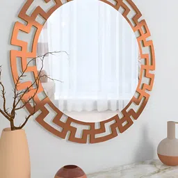 Homscape Brown Round Shaped Wood WallMirror image 5