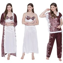 PHALIN Women Multicoloured Satin Printed Nightdress-image-93