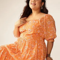Janasya Plus Size Floral Printed Tiered Ethnic Dress-picture-33