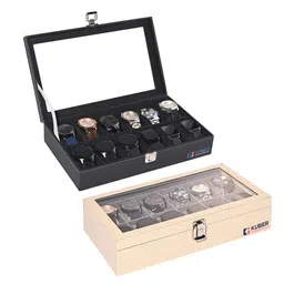Kuber Industries 2-Pcs Black & Grey 12 Slots Wrist Watch Organisers-31