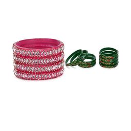 SOMIL Set Of 12 Pink Glass Artificial Stones and Beads Bangles-image-94