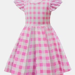 YK Girls Checked Flared Sleeve Fit & Flare Dress-image-79