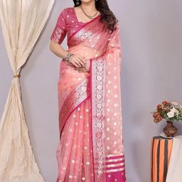 CaniBani Pink Organza Woven Design Banarasi Sarees-picture-35