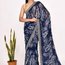 Manu Designer Tie and Dye Embroidered Pure Georgette Saree-image-33