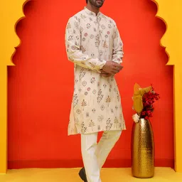 Jompers Men Floral Printed Regular Kurta with Pyjamas image 2