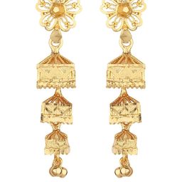 FirstBlush Triple Layer Jhumka Earrings Gold-Tone Screw-Back Traditional Danglers for Women-33