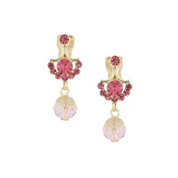FirstBlush Gold Plated American Diamond Studded Contemporary Shaped Drop Earrings-image-81