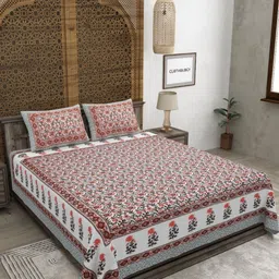 CLOTHOLOGY Grey & White Floral 180 TC King Bedsheet with 2 Pillow Covers-image-67