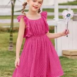 R Cube Flutter Sleeve Georgette Fit & Flare Midi Dress-4