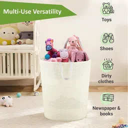 Kuber Industries 2-Pc Beige Reusable Durable Foldable Lightweight Laundry Bags With Handle image 2