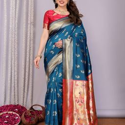 Vastravatika Ethnic Motifs Zari Kanjeevaram Saree With Unstiched Blouse Piece-picture-25