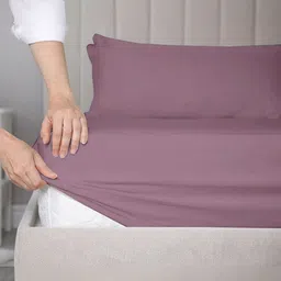 SleepyCat Purple Cotton 200 TC Fitted Queen Bedsheet with 2 Pillow Covers-1.98mx1.52m-image-29