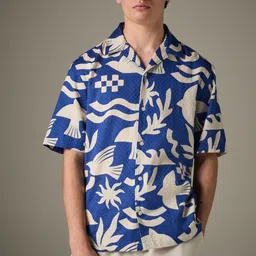NEXT Textured Printed Pure Cotton Shirt-image-37