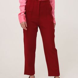 AMSWAN Women Smart High-Rise Slim Fit Pleated Chinos-image-97