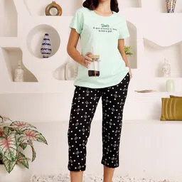 Bodycare Women Typography Printed T-shirt Capris Night suit-picture-0