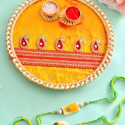 Myntra Elegant Homes 5-Pcs Rakhi Pooja Thali Greeting Card & Roli Chawal-image-28