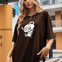 TOGS & TERRE Women Graphic Printed Round Neck Cotton Oversized T-shirt-image-124