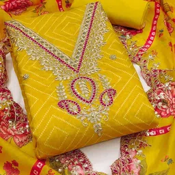 SYS Brand - Shop Your Style Bandhani Printed Chanderi Cotton Unstitched Dress Material-image-25