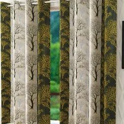 152 cm (5 ft) Polyester Semi Transparent Window Curtain (Pack Of 2) (Floral, Green)-image-98