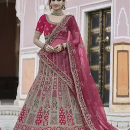 Fusionic Embroidered Velvet Semi-Stitched Lehenga & Unstitched Blouse With Dupatta-picture-53