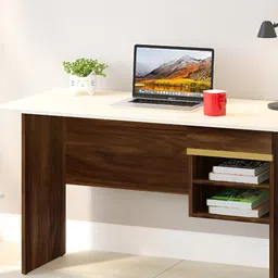 bluewud Brown & White Engineered Wood Study & Computer Table With Drawer-image-75