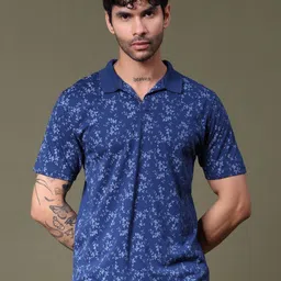 V-Mart Men Floral Printed Polo Collar Cotton T-shirt-image-20
