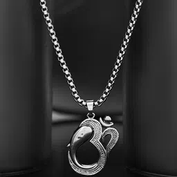 Voylla Men Rhodium-Plated Eclipse Divine Stylized Om Pendant With Chain-image-45