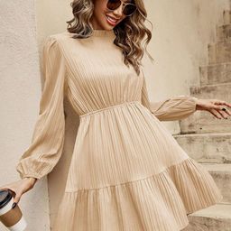 Mast & Harbour Women High Neck Puff Sleeve Tiered Fit & Flare Dress-picture-11