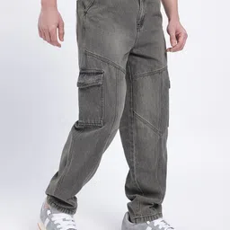 glitchez Men Mid-Rise Relaxed Fit Light Fade Cargo Style Jeans-picture-28