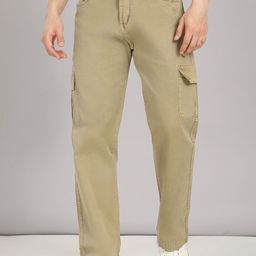 Hence Men Faded Relaxed Straight Leg Straight Fit Easy Wash Cargos Trousers-image-83