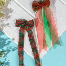 Arendelle Christmas Special Combo of Organza and Printed Hair Bows-53