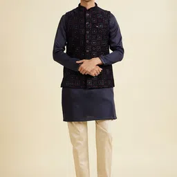 Manyavar Embroidered Velvet Mandarin Collar Nehru Jacket-image-81