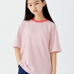 LULU & SKY Girls Striped V-Neck Drop-Shoulder Sleeves Monochrome Pure Cotton Pockets Boxy T-shirt-picture-34