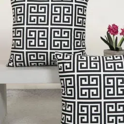 Aura White And Black 2 Pieces Geometric Printed Square Cushion Covers-15