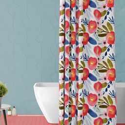 ArtzFolio White & Pink Floral Printed Waterproof Shower Curtain-image-0