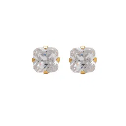 STUDEX 24K Pure Gold Plated Stainless Steel Cubic Zirconia Studded Square Shaped Studs-16