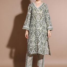 Anouk Green Floral Printed Mirror Work Pure Cotton Straight Kurta With Trouser-28