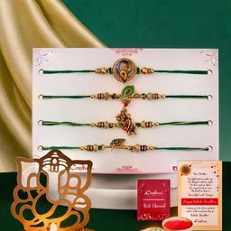 eCraftIndia Set of 5 Thread Rakhi & Lord Ganesha Tea Light Holders With Roli Chawal-image-58