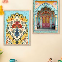 Kotart Turquoise Blue & Yellow 2 Piece Floral and Botanical Wooden Wall Art-picture-26