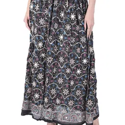 Exotic India Black Long Skirt With All-Over Sequins & Printed Flowers-image-70