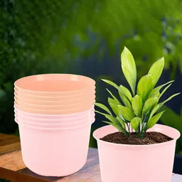 Kuber Industries 10Pcs Peach-Colored & Pink Textured Planters With Plate-24